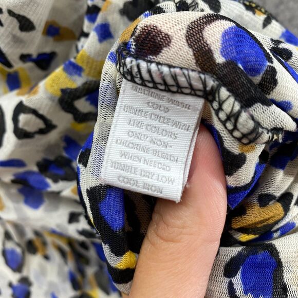 Charter Club Blouse Women PP Petite Blue Animal Print Surplice Short Sleeve - Picture 6 of 9